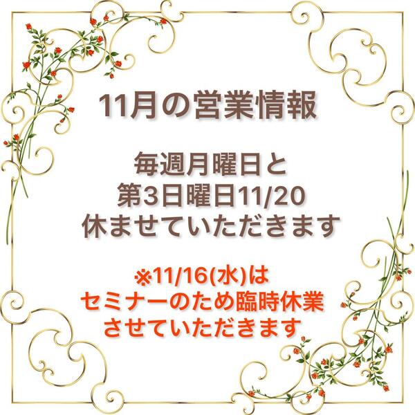 11月の営業情報とおすすめメニュー