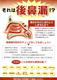 その症状花粉症?　もしかしたら後鼻漏?かも知れません。ご相談下さい。　光和(みつわ)薬局　越谷市蒲生旭町　きれいえみつわ